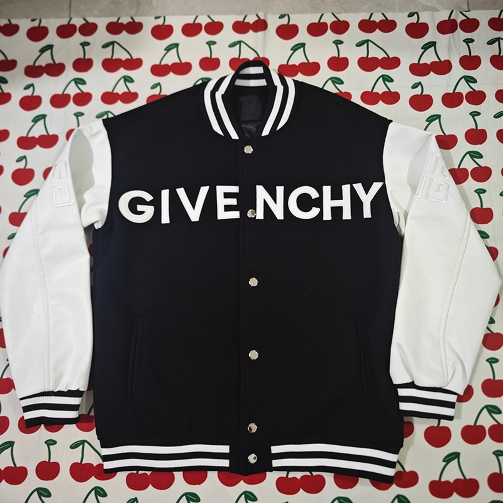 Givenchy Black and White Letterman Bomber Jacket